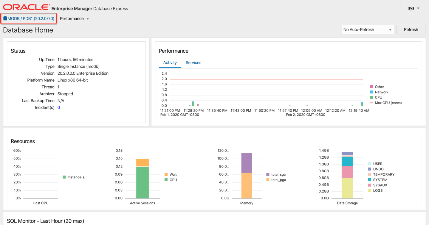 Oracle 20c oem database express cdb pdb 